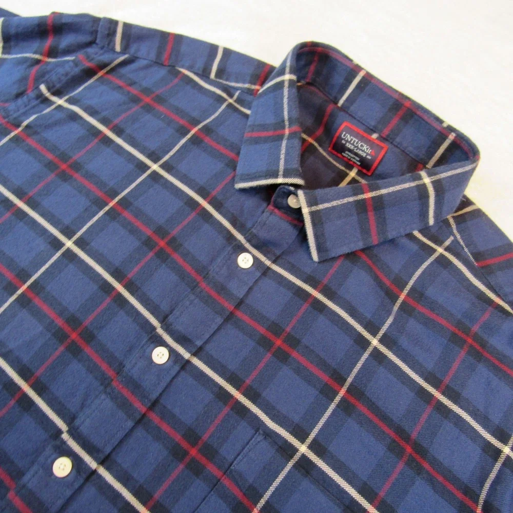 UNTUCKit Flannel Shirt Mens 3XL Blue Plaid Excellent Cotton Button Down Pocket